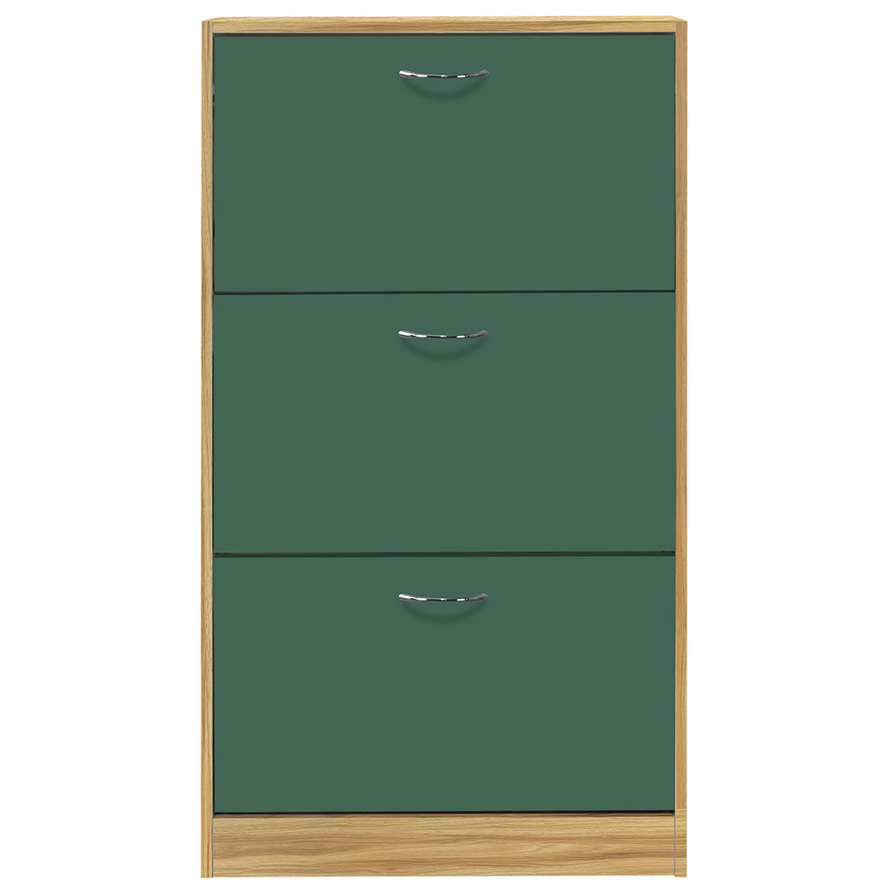 Scarpiera 3 Ante Ripiani Doppia Profondità con Maniglia Verde Quercia 63x24x115cm