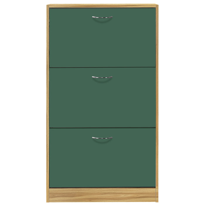 Scarpiera 3 Ante Ripiani Doppia Profondità con Maniglia Verde Quercia 63x24x115cm