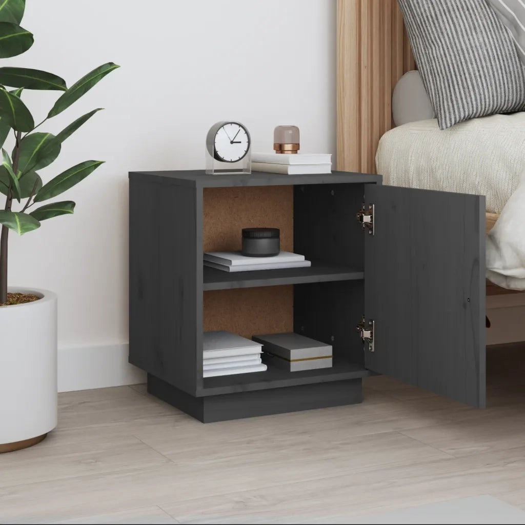 Comodino Grigio 40x34x45 cm in Legno Massello di Pino cod mxl 29879