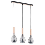 Lampada sospesa legno/nero vetro fumè 3xE14 Alfa Katrin