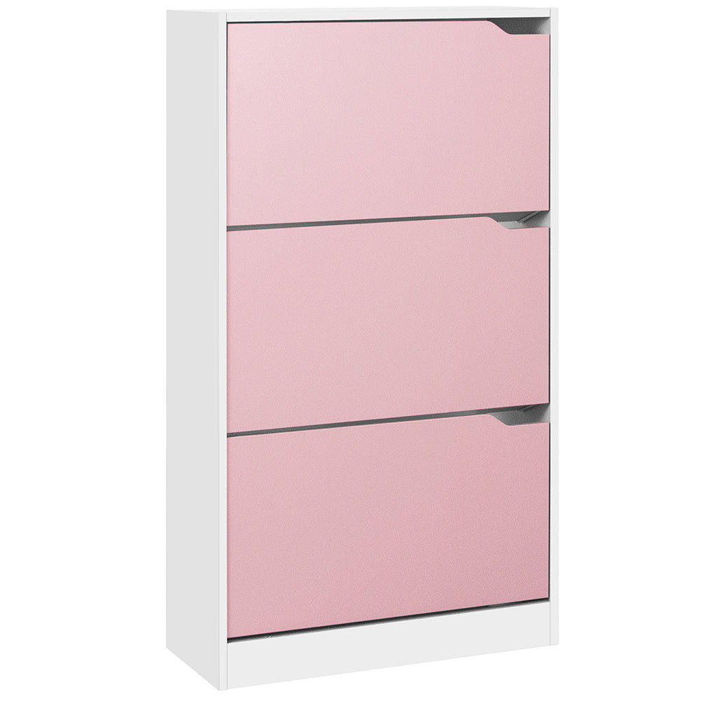 Scarpiera 3 Ante Ripiani Doppia Profondità Porta Scarpe Rosa e Bianco 63x24x115cm