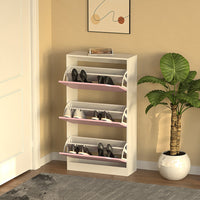 Scarpiera 3 Ante Ripiani Doppia Profondità Porta Scarpe Rosa e Bianco 63x24x115cm