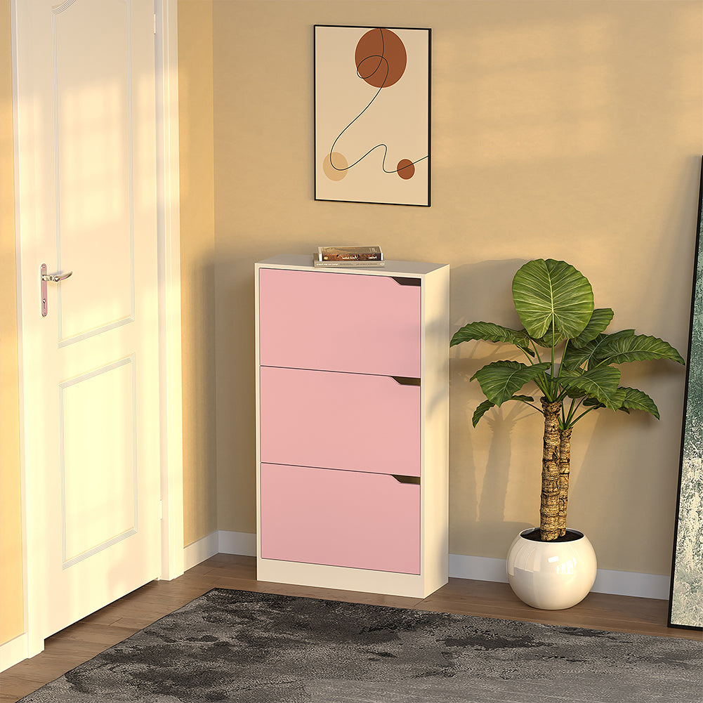 Scarpiera 3 Ante Ripiani Doppia Profondità Porta Scarpe Rosa e Bianco 63x24x115cm