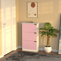 Scarpiera 3 Ante Ripiani Doppia Profondità Porta Scarpe Rosa e Bianco 63x24x115cm