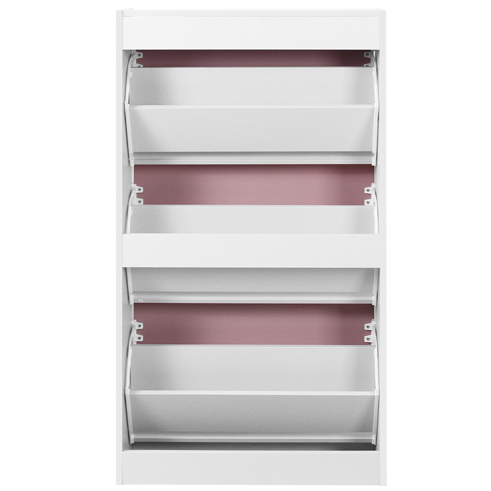 Scarpiera 3 Ante Ripiani Doppia Profondità Porta Scarpe Rosa e Bianco 63x24x115cm