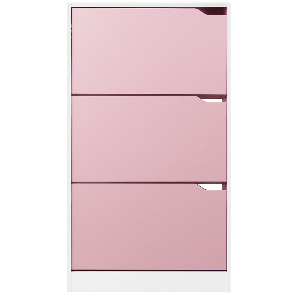Scarpiera 3 Ante Ripiani Doppia Profondità Porta Scarpe Rosa e Bianco 63x24x115cm