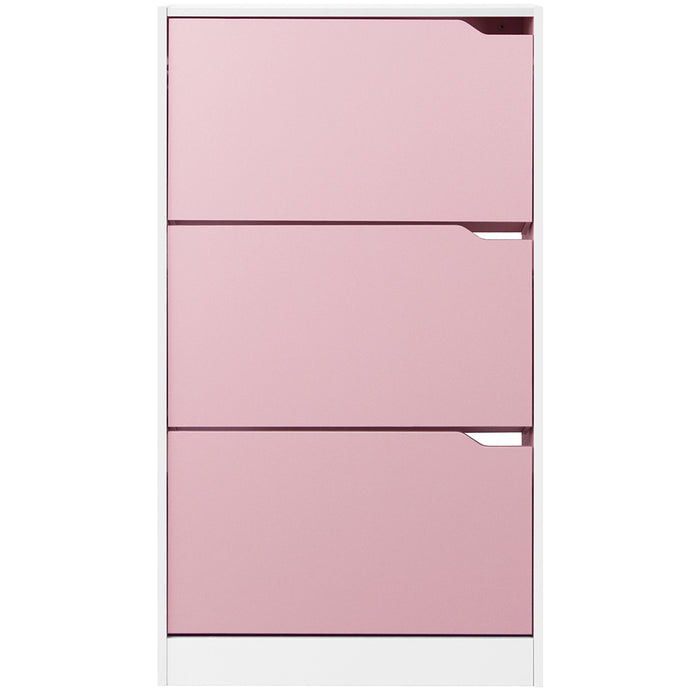 Scarpiera 3 Ante Ripiani Doppia Profondità Porta Scarpe Rosa e Bianco 63x24x115cm