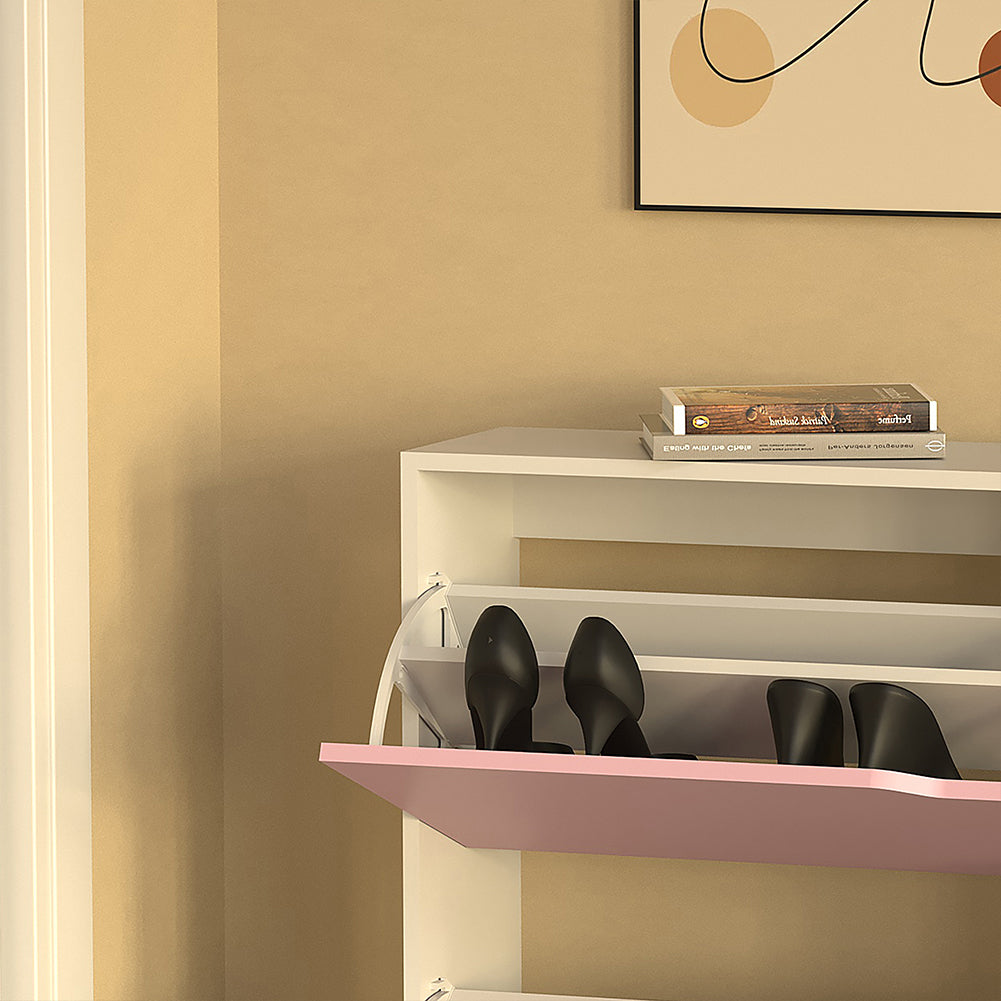 Scarpiera 3 Ante Ripiani Doppia Profondità Porta Scarpe Rosa e Bianco 63x24x115cm