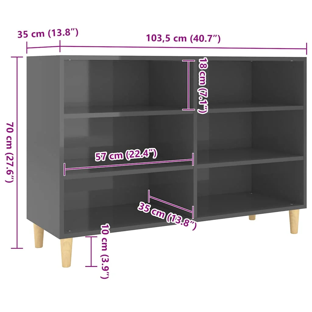 Buffet credenza cassettiera mobiletto mobile contenitore organizer per cucina soggiorno salotto finitura lucida 103,5 x 35 x 70 cm legno ingegnerizzato grigio 02_0031814