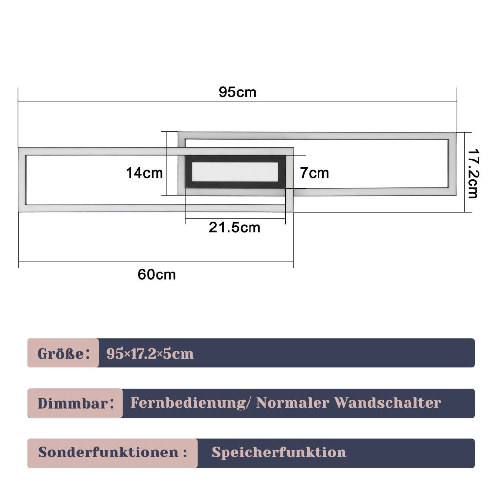 ZMH Lampada da soffitto plafoniera LED geometrica 50W dimmerabile telecomando