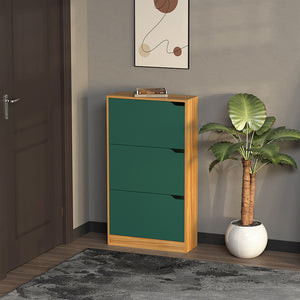 Scarpiera 3 Ante Ripiani Doppia Profondità Porta Scarpe Quercia Verde 63x24x115cm