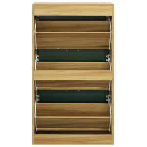 Scarpiera 3 Ante Ripiani Doppia Profondità Porta Scarpe Quercia Verde 63x24x115cm