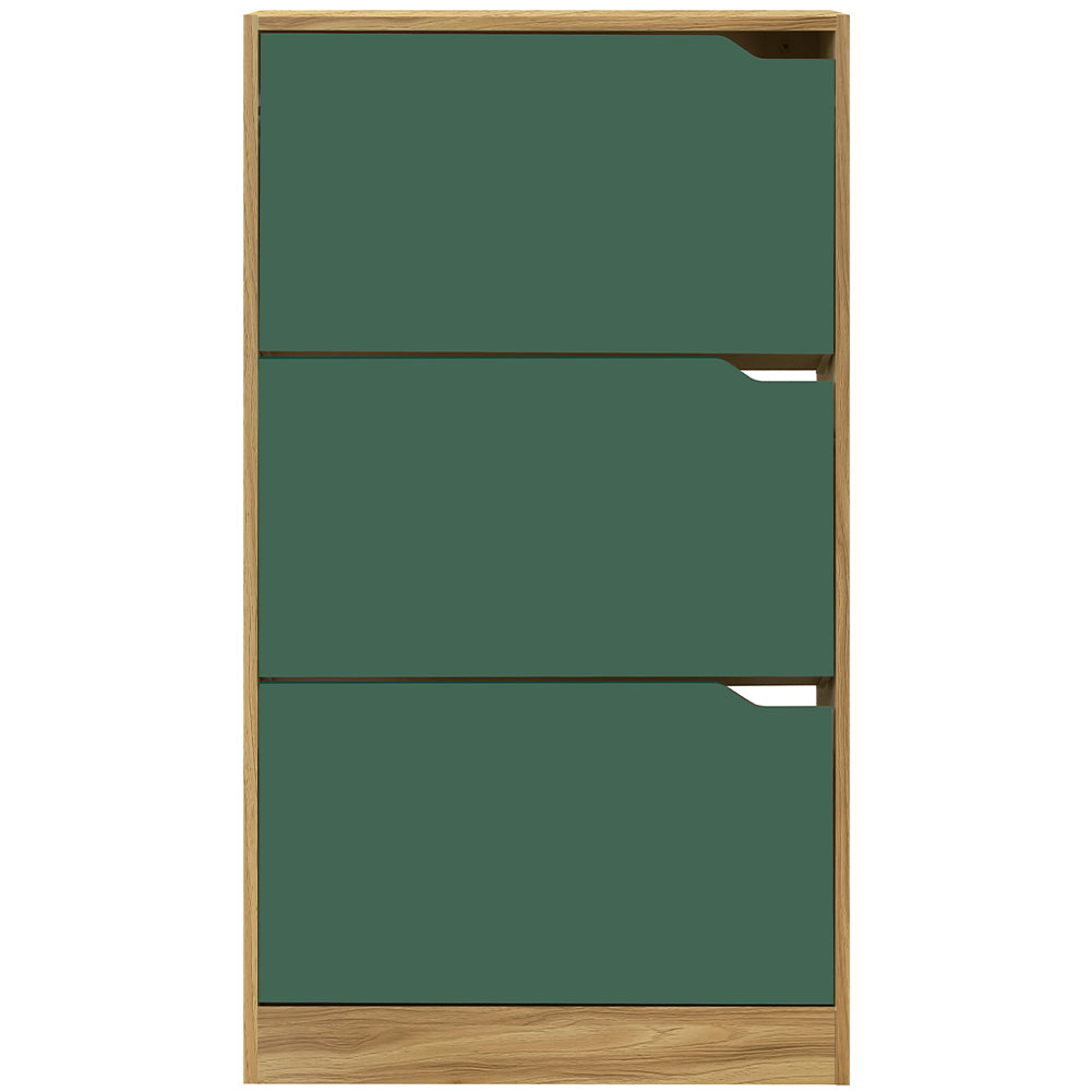 Scarpiera 3 Ante Ripiani Doppia Profondità Porta Scarpe Quercia Verde 63x24x115cm