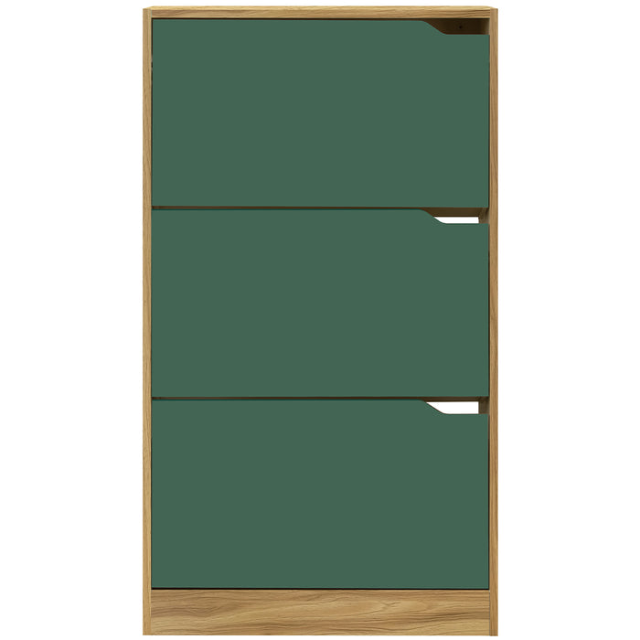 Scarpiera 3 Ante Ripiani Doppia Profondità Porta Scarpe Quercia Verde 63x24x115cm