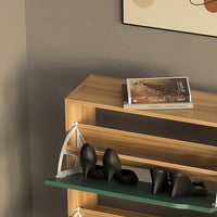 Scarpiera 3 Ante Ripiani Doppia Profondità Porta Scarpe Quercia Verde 63x24x115cm