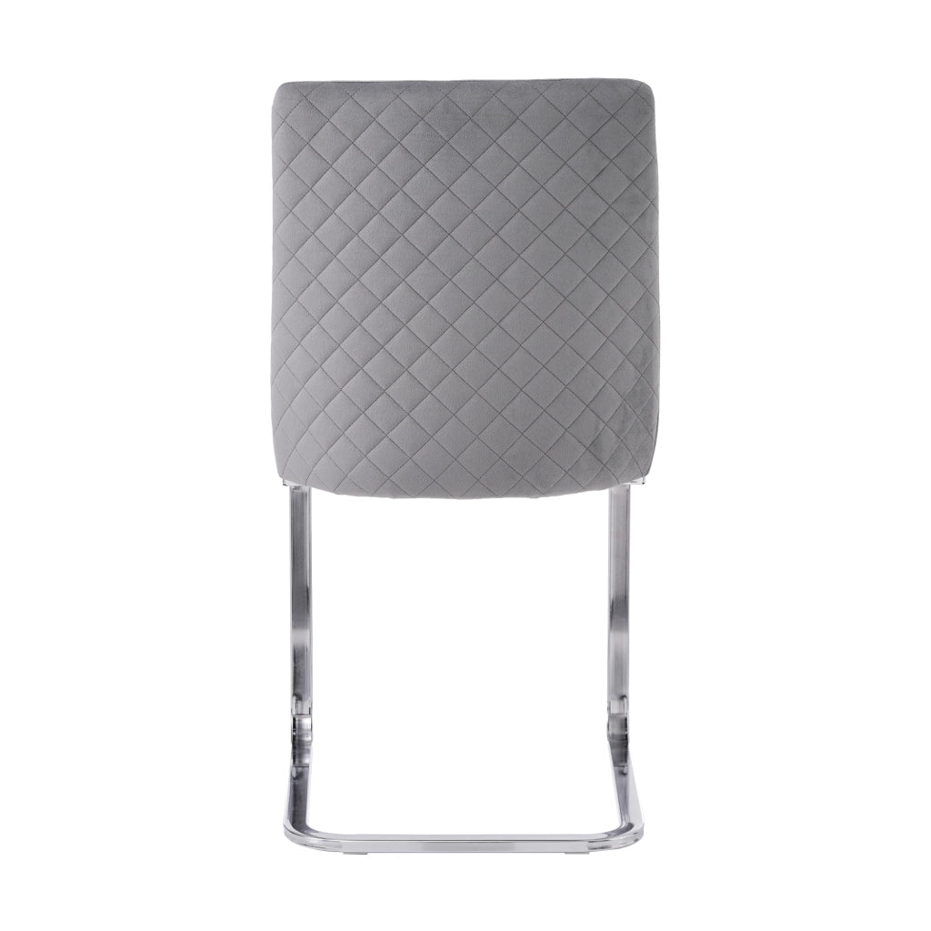 Set di 2 sedie da pranzo in velluto grigio con gambe in metallo argentato, schienale con design a rombi
