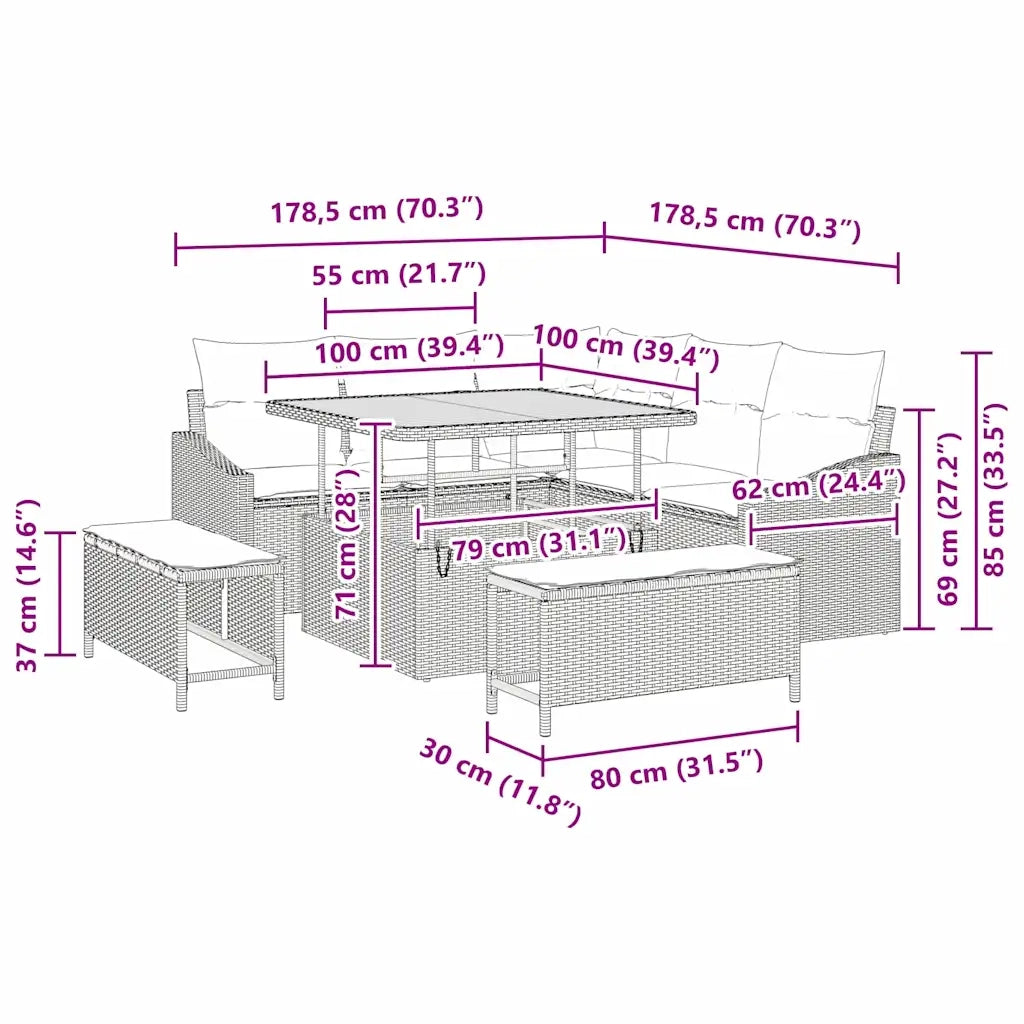 Set Divano da Giardino con cuscino 8 pcs Grigio Poly Rattan 3364598