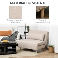 Poltrona Letto 3 in 1 con Schienale Reclinabile in 6 Posizioni, 94x78x80 cm, Beige