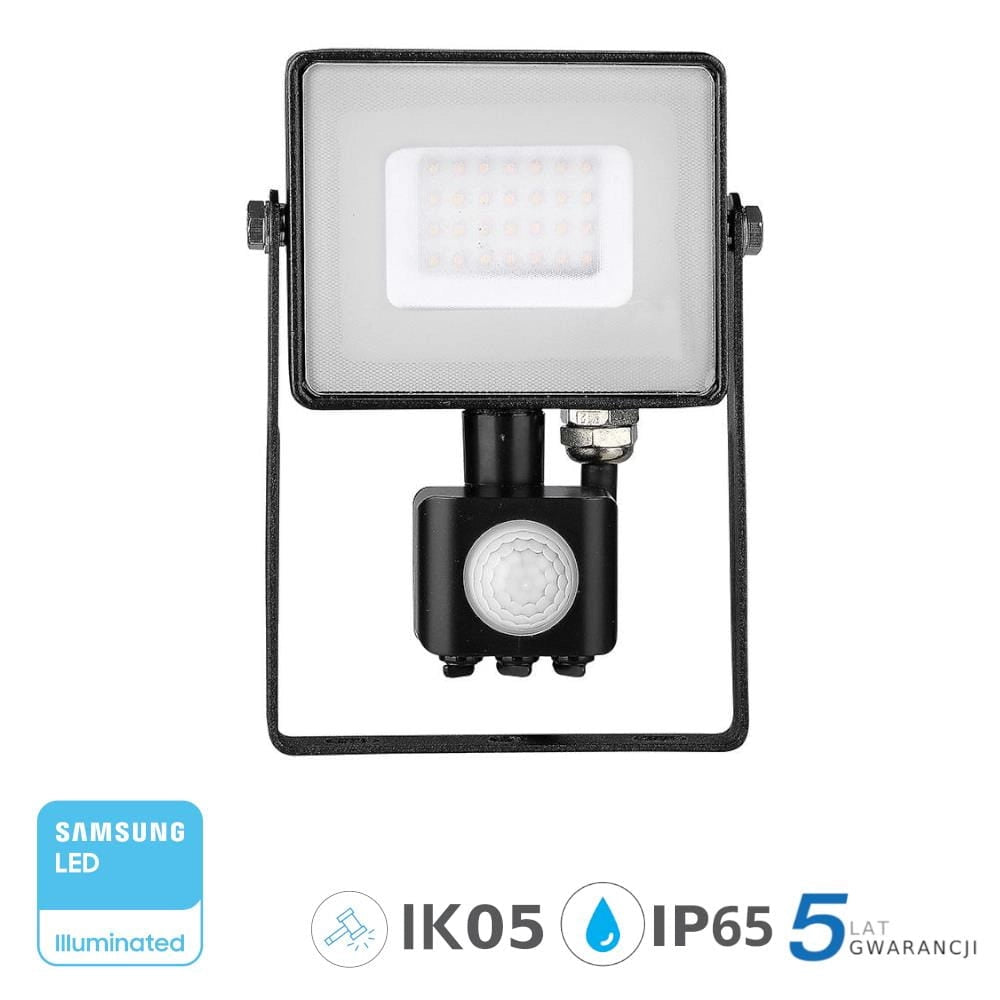 Faro LED V-TAC 30W Samsung con sensore nero IP65 2400lm