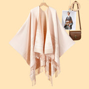 Nuovo scialle monocromatico con nappe, diviso, double-face, jacquard 3D a onde, caldo cashmere