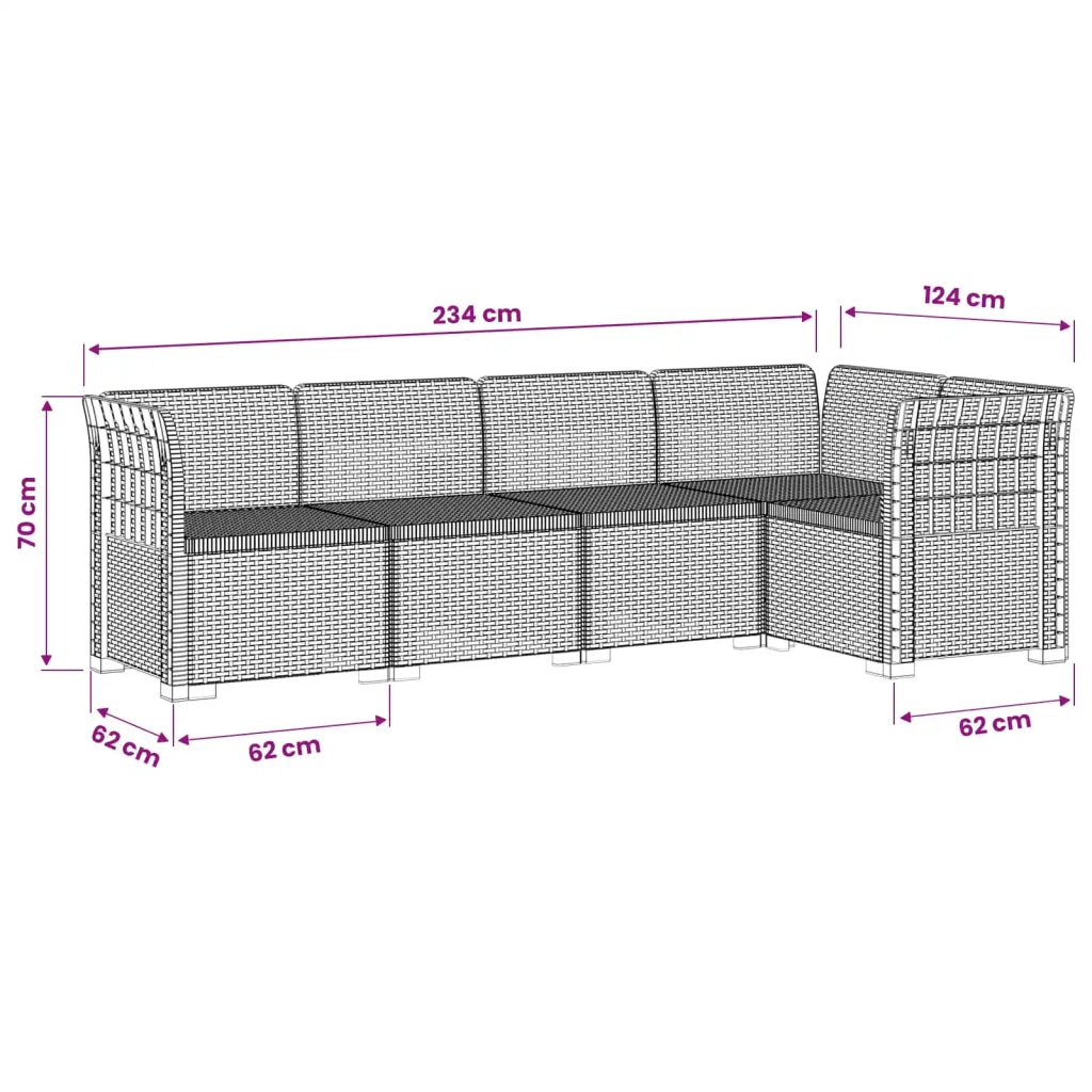 Divano da Giardino 5 Posti Stile Rattan PP Marrone 3444031
