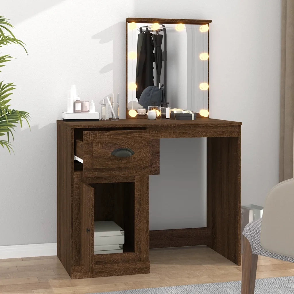 Toeletta | Tavolo da Trucco con LED Rovere Marrone 90x50x132,5cm Legno Multistrato