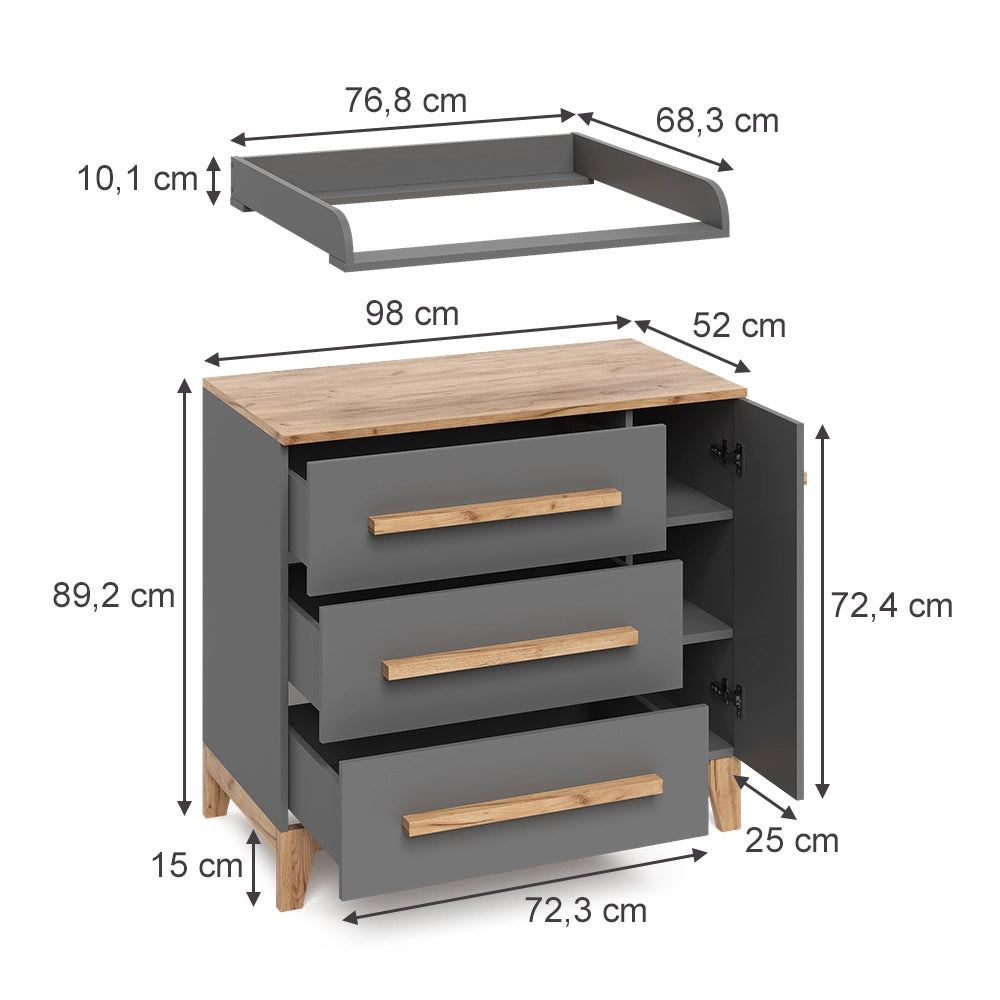 Vitalispa Fasciatoio Grigio/Artisan 98 x 98 cm con cassetti