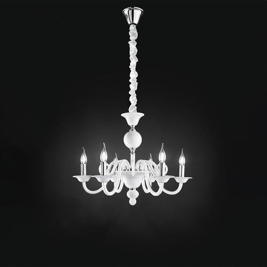 Lampadario Classico Bougie Metallo Bianco 6 Luci E14