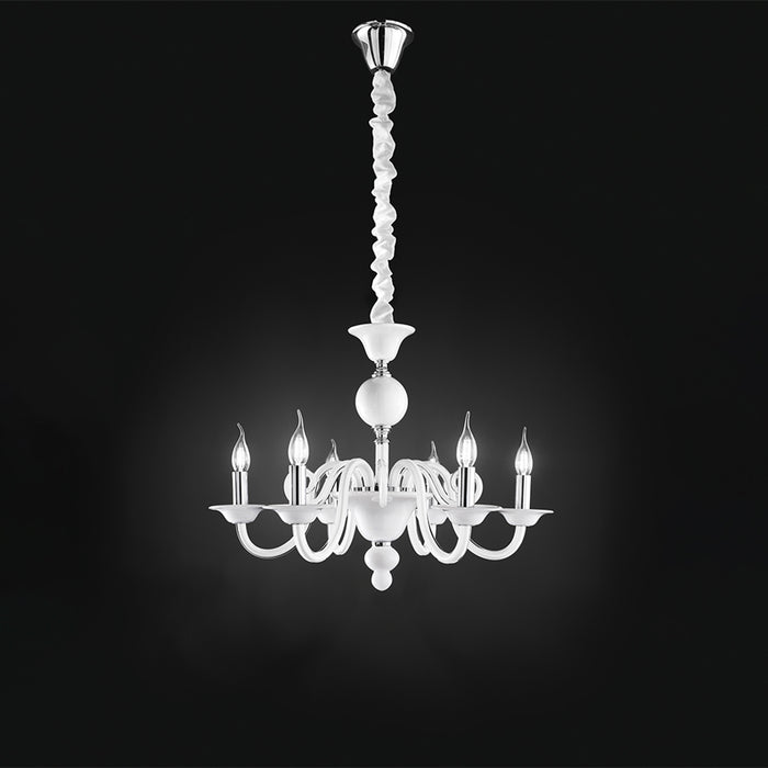Lampadario Classico Bougie Metallo Bianco 6 Luci E14