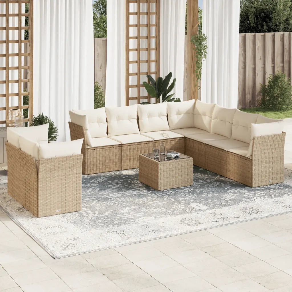 Set Divano da Giardino 10 pz con Cuscini Beige in Polyrattan 3249687