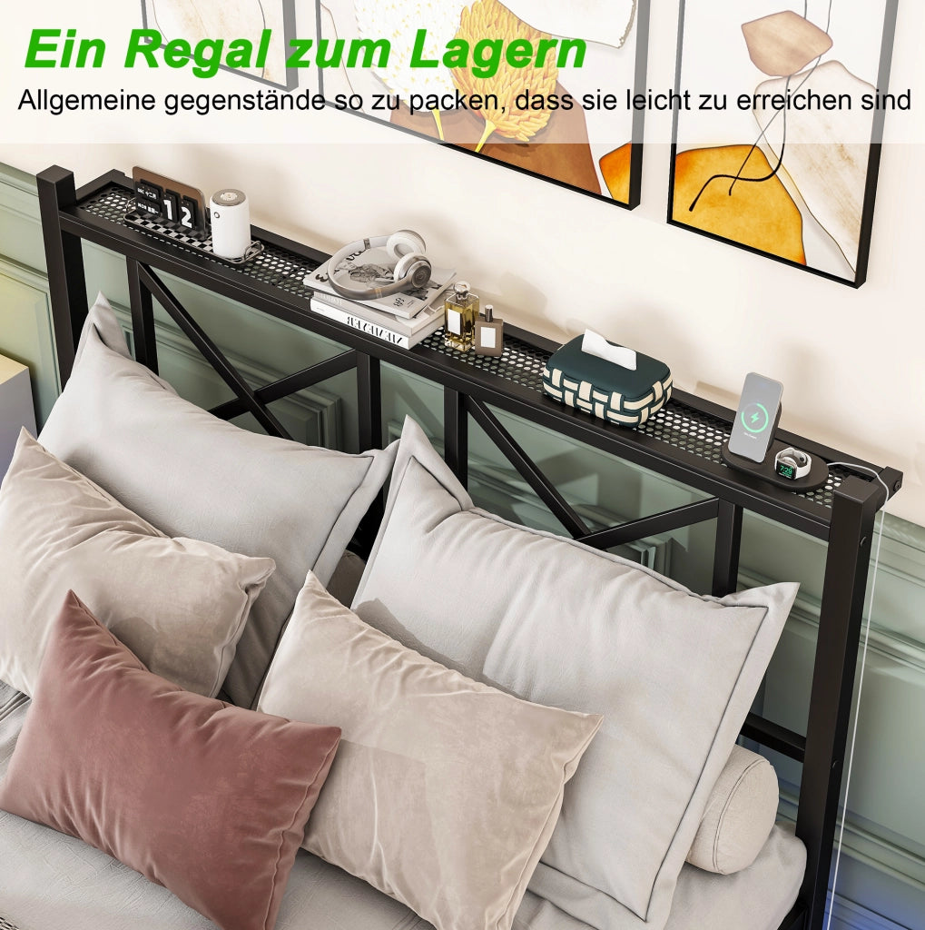 Letto matrimoniale 140x200 cm sospeso con LED e ricarica USB