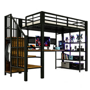 LETTO a soppalco 90x200 cm Nero in metallo e legno con LED e prese