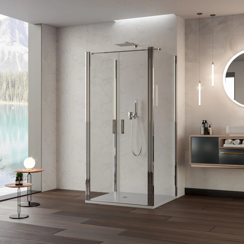 Box doccia saloon tre lati senza profili trasparente 6mm h195 dobla, misura 90x90x90