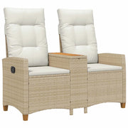 Panca da Giardino | Panchina reclinabile con tavolo Beige e Bianco Crema polyrattan