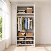 Armadio guardaroba 90x50x200 cm con appendiabiti e 5 vani portaoggetti; bianco