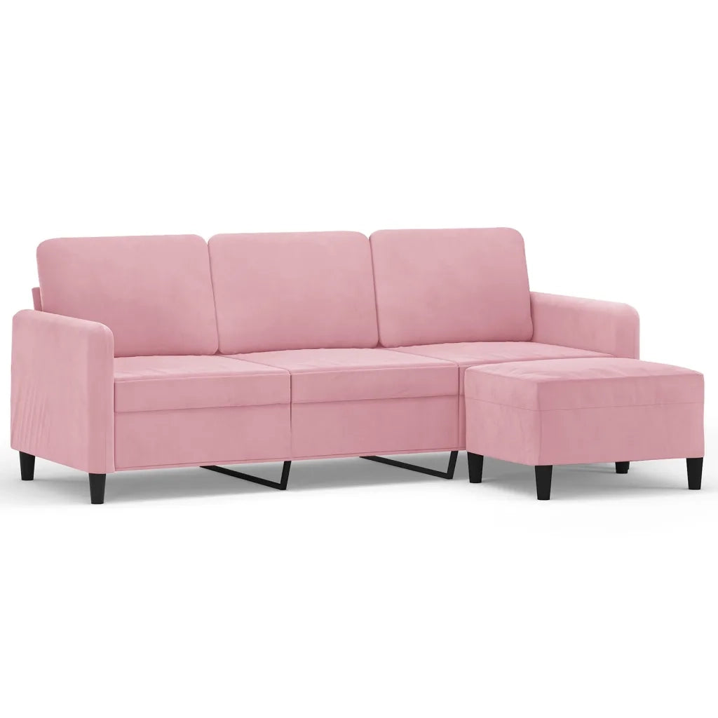 Divano a 3 Posti con Poggiapiedi rosa 180 cm in Velluto