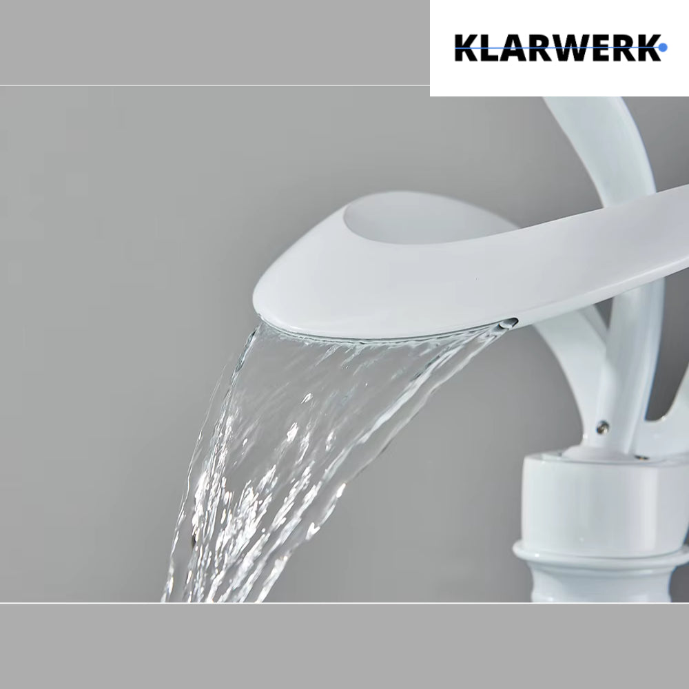 NAVIS | Rubinetto da bagno a cascata di design bianco alto | Elegante  in acciaio inox premium per lavelli alti miscelatore 2 attacchi