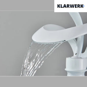 NAVIS | Rubinetto da bagno a cascata di design bianco alto | Elegante  in acciaio inox premium per lavelli alti miscelatore 2 attacchi