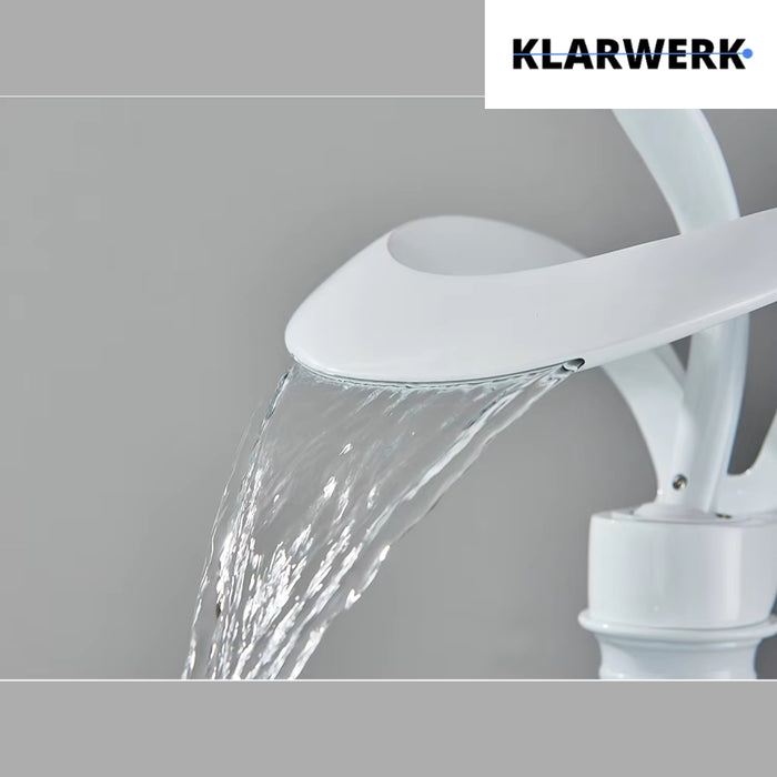 NAVIS | Rubinetto da bagno a cascata di design bianco alto | Elegante  in acciaio inox premium per lavelli alti miscelatore 2 attacchi