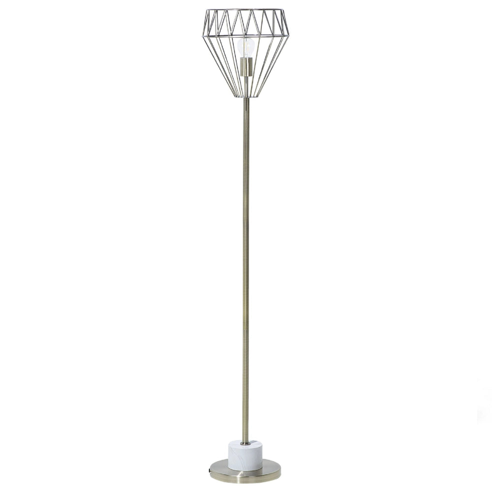 Lampada da Terra Ottone Metallo 160 cm Gabbia Geometrica Paralume Industriale Luce