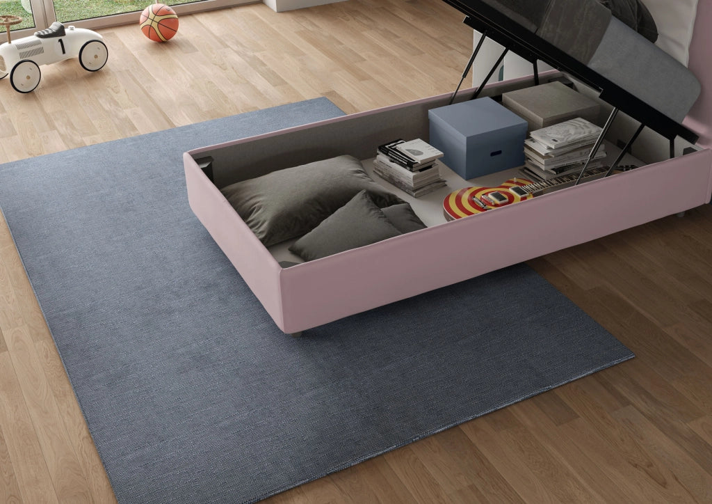BS COM Letto singolo contenitore imbottito 80x190 microfibra glicine