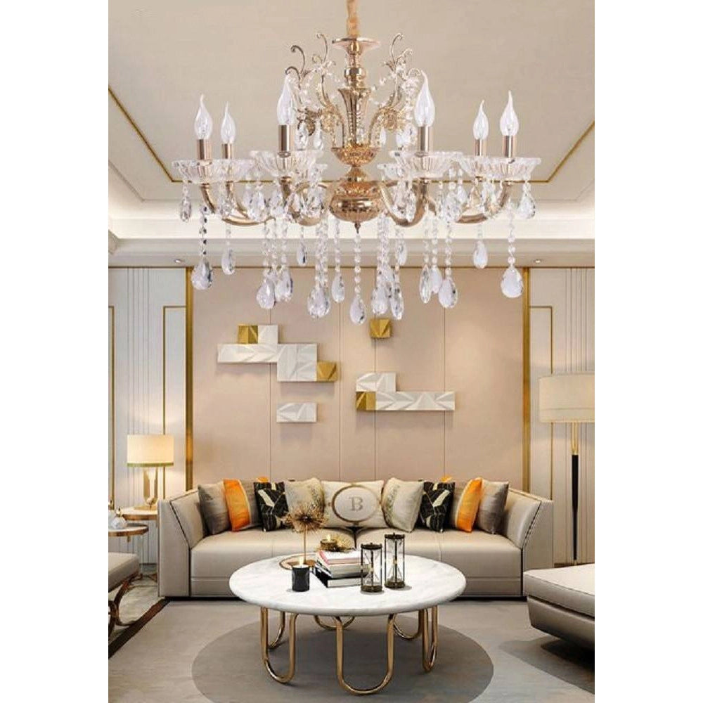 Trade Shop - Lampadario Soffitto 8 Bracci Attacco E14 Pendenti Acrilico Oro Argento A19 -