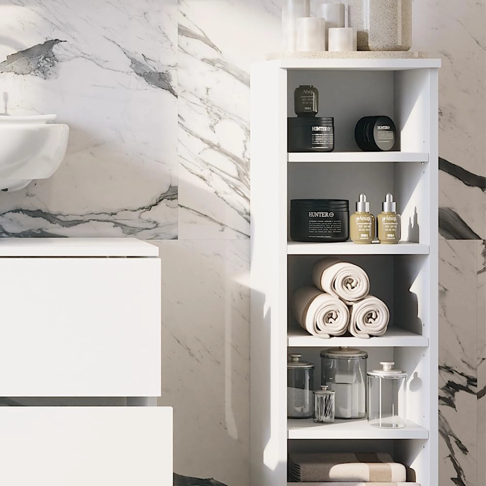Mobiletto midi Ilias, Bianco, 30.2 x 95 cm con 5 scomparti aperti, con vani a giorno per una conservazione ordinata