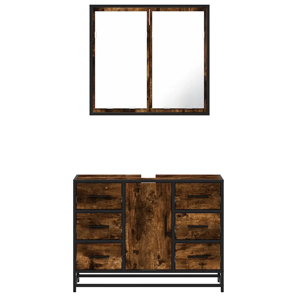 Set Mobili da Bagno 2 pz Rovere Fumo in Legno Multistrato