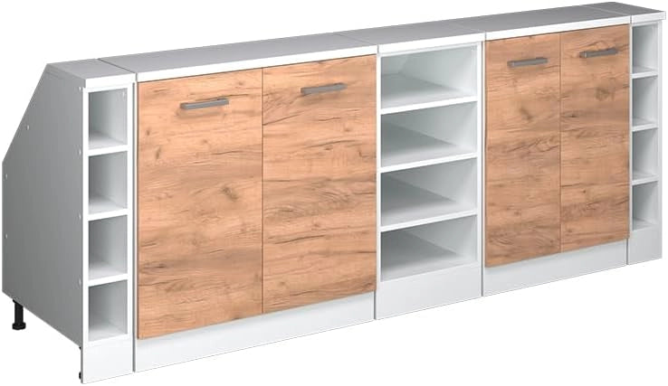 Set di mobili sottotetto Rion, Quercia dorata, 210 cm Set di 5 carcasse armadio profondità 60 cm, adatto per il salvaspazio sotto tetti spioventi