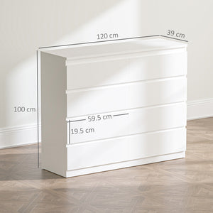 Cassettiera 8 Cassetti 120x39x100 cm con Maniglie Scanalate in Legno Bianco