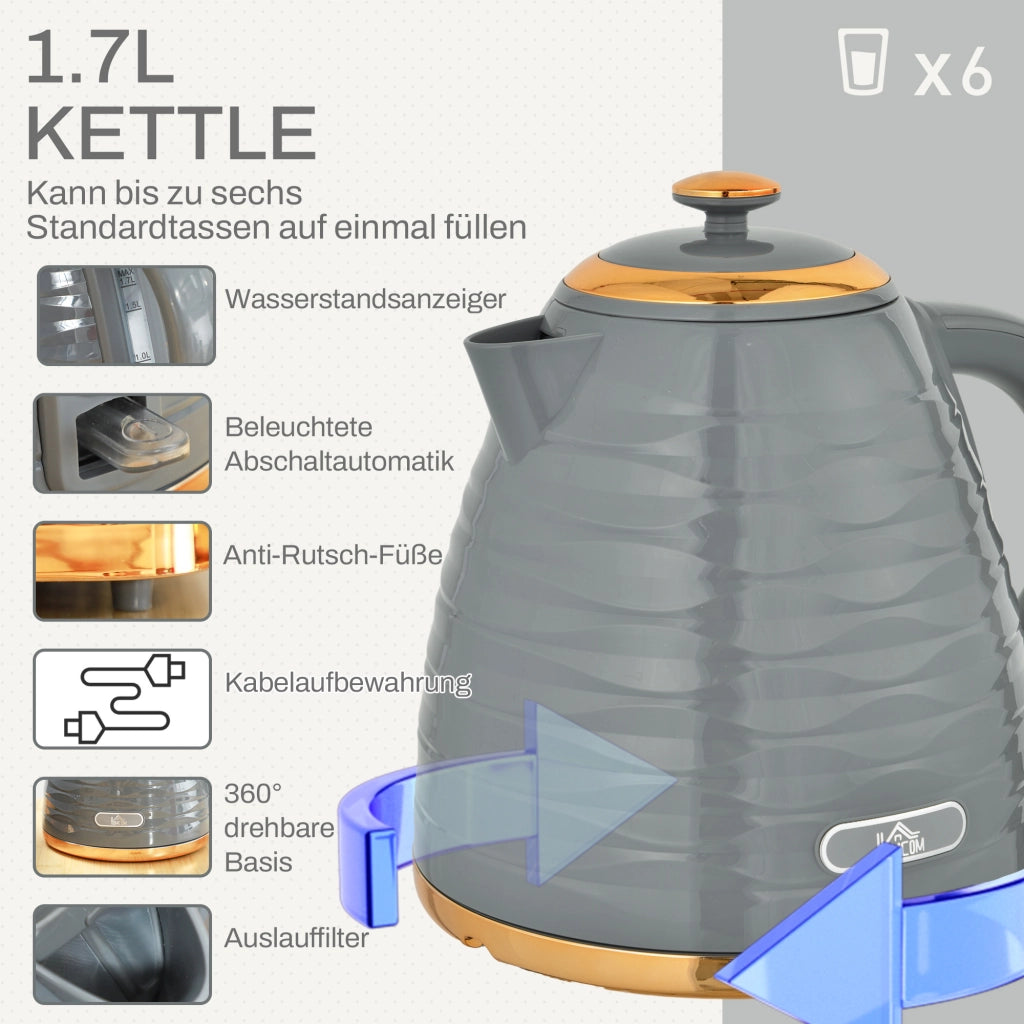 Set Tostapane e Bollitore 2 in 1 ¨C Xylo ¨C 7 Livelli Doratura, Grigio