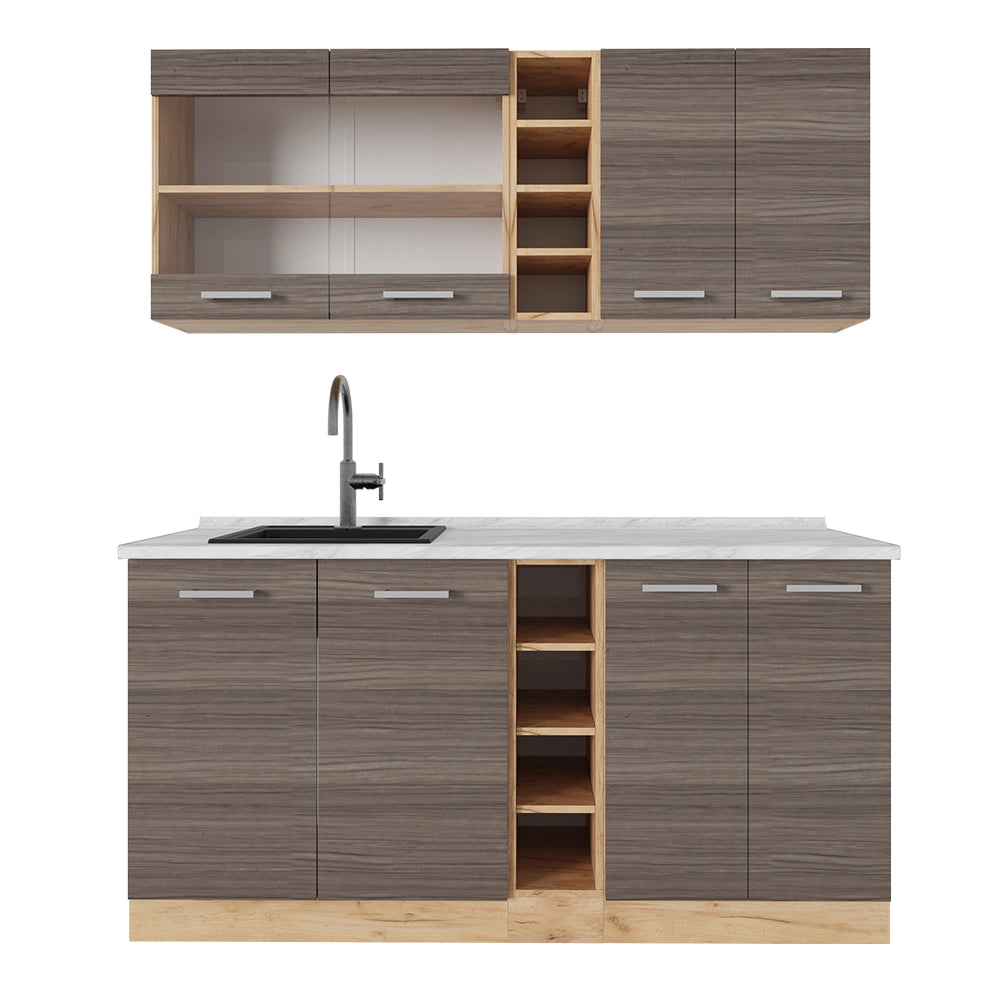 Vicco Cucina completa Grigio nobile/rovere dorato 160 cm , PL Marmo
