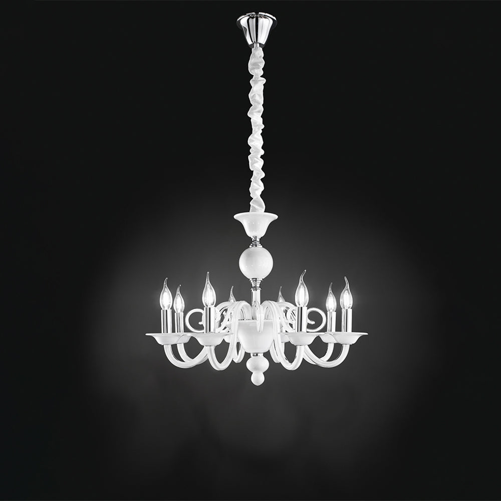 Lampadario Classico Bougie Metallo Bianco 8 Luci E14