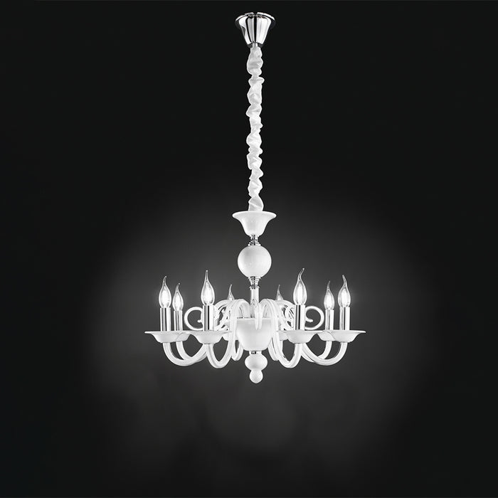 Lampadario Classico Bougie Metallo Bianco 8 Luci E14